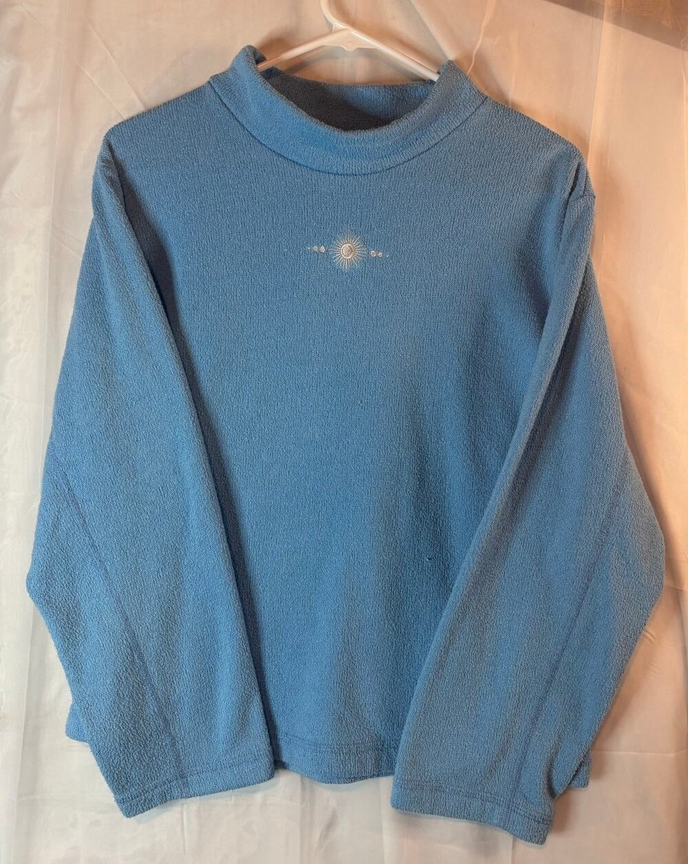 Prana Blue Vintage Cropped Mock Neck Sweater Size Large